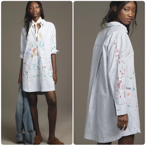 Anthropologie Dresses & Skirts - Anthropologie Pilcro Paint Splatter Long-Sleeve Shirt Dress Size Large